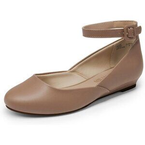 Dream Pairs Women's Nude Faux Leather Ankle Buckle Strap Low Wedge Flats Shoes